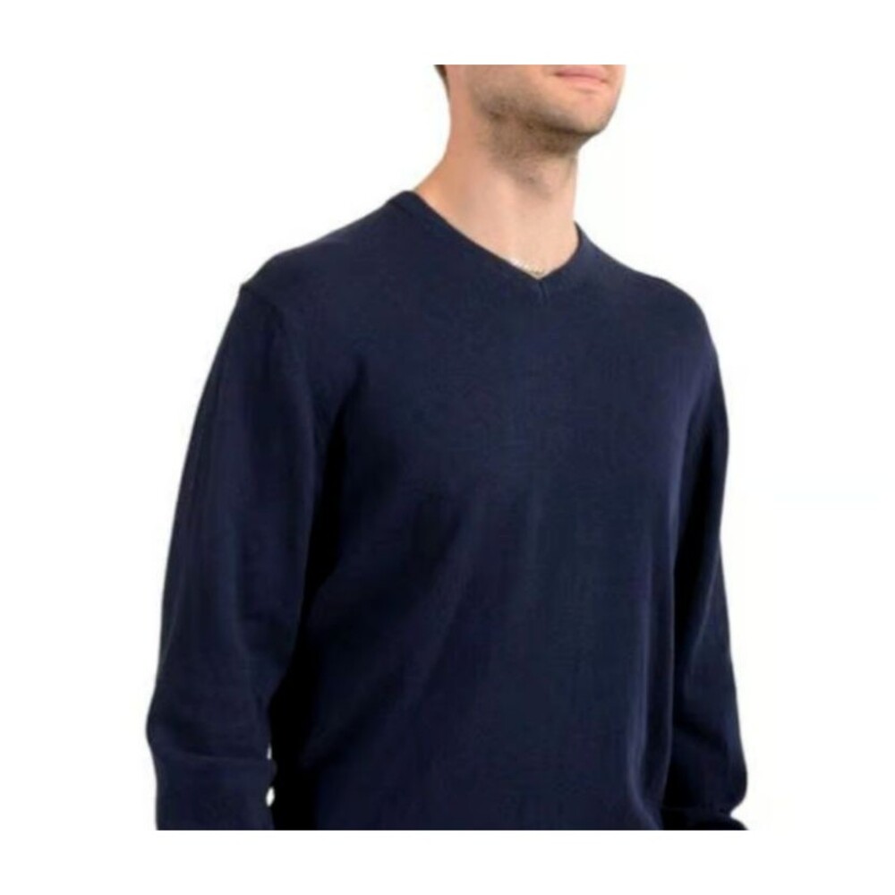 NWT Gap Wool Sweater Size XL Navy Blue Angora Patchwork Textured V-Neck Preppy
